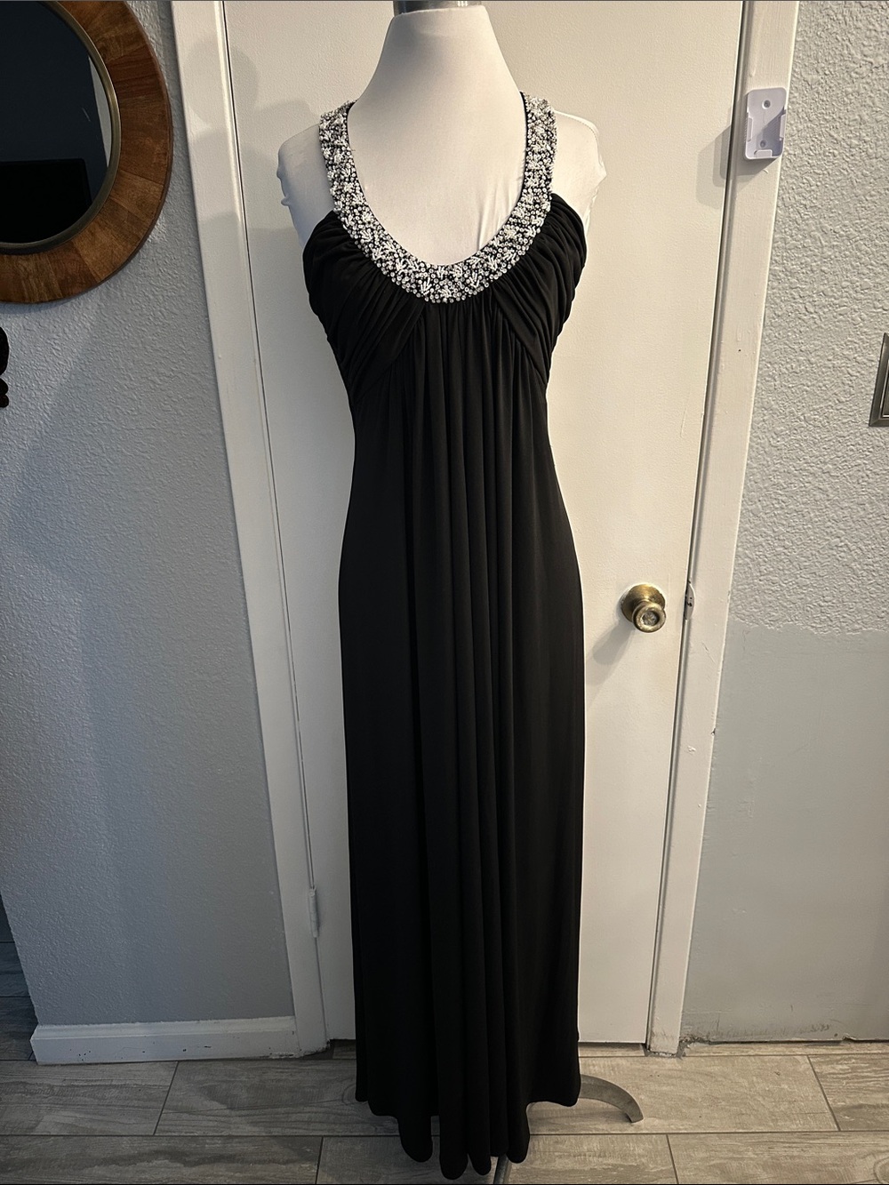 JS Boutique Black Maxi Dress with Silver Beaded Neckline